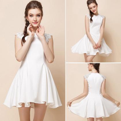 Elegant Lace Spliced Sleeveless Slim Fit White Dress Dby on Luulla