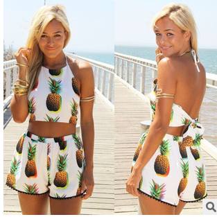 Pineapple Print Two Piece Outfit