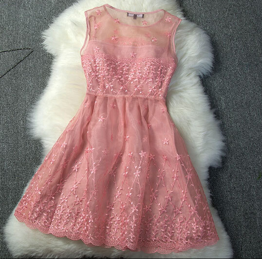 Organza Embroidery Dress--pink on Luulla