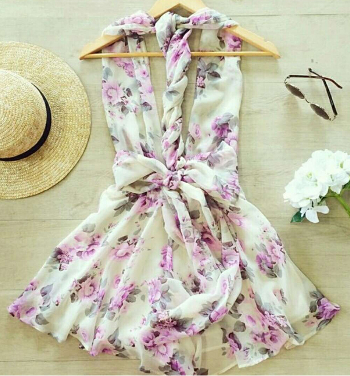 Printing Backless Deep VNeck Back Twisted Rope Dress on Luulla