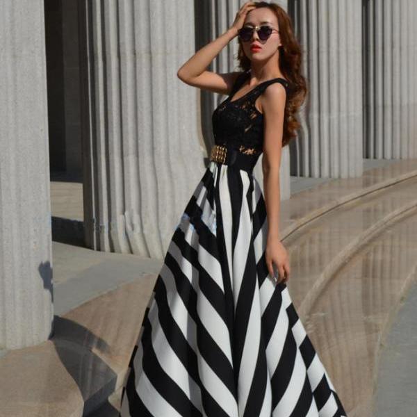 black and white lace gown