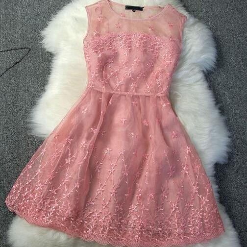 Organza Embroidery Dress--Pink on Luulla