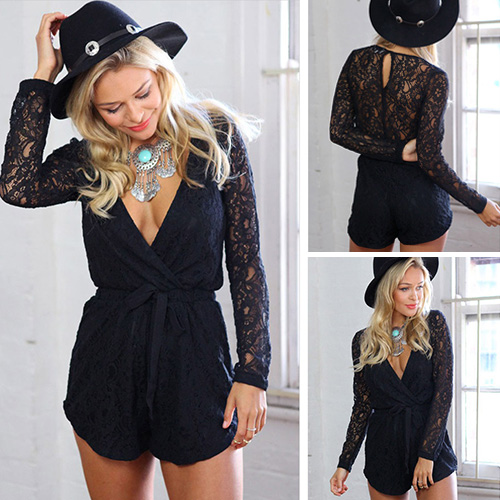 black long sleeve jumpsuit shorts